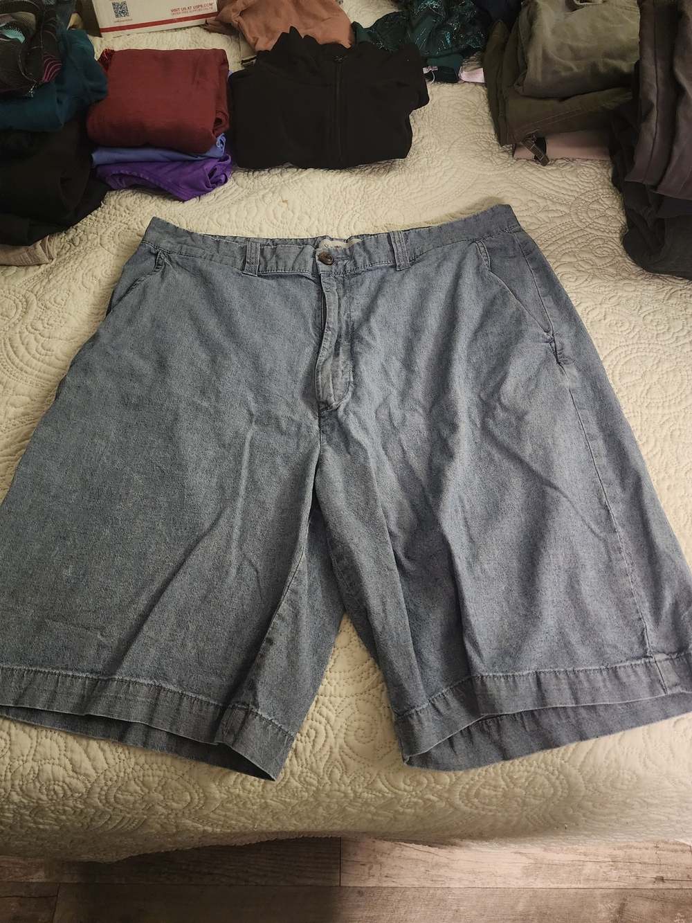 Men's Light Blue Chambray Flat Front Shorts